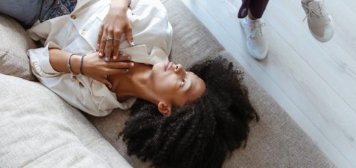 woman lying on couch in doctors office