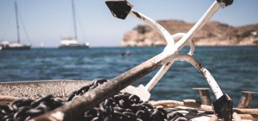 white and black anchor with chain at daytime